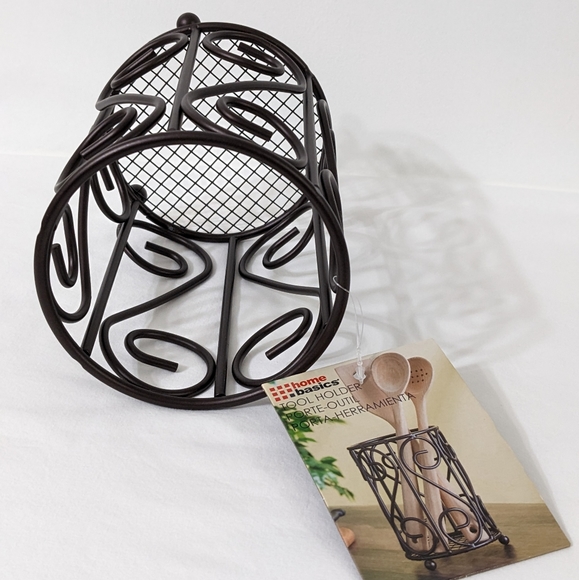 New Bronze Steel Cutlery Holder With Mesh Bottom & Non Skid Feet, Utensil Holder - Picture 7 of 8